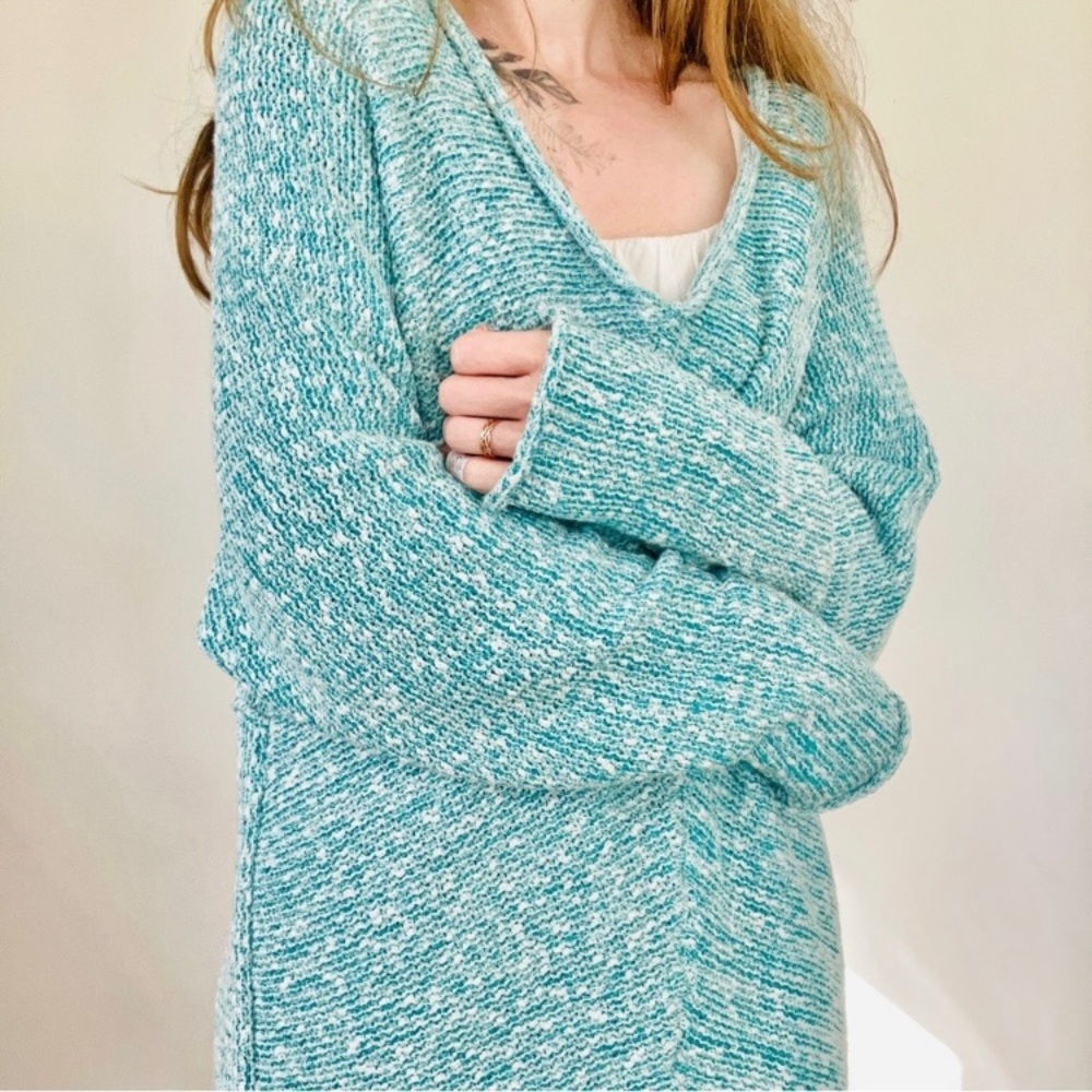 Free People Teal Scoop Neck Slouchy Sweater Dress Blue Turquoise Comfycore - Picture 3 of 13